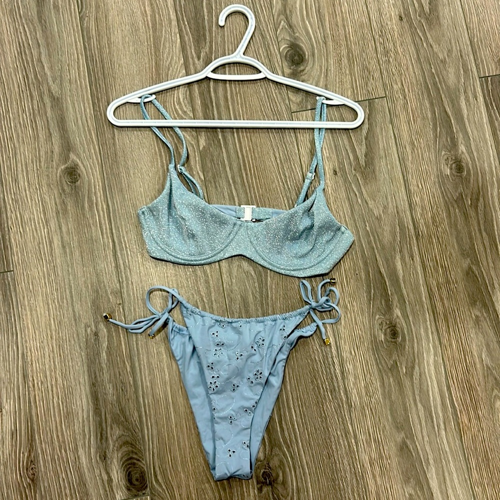 Blackbough baby blue mix and match two-piece swim set